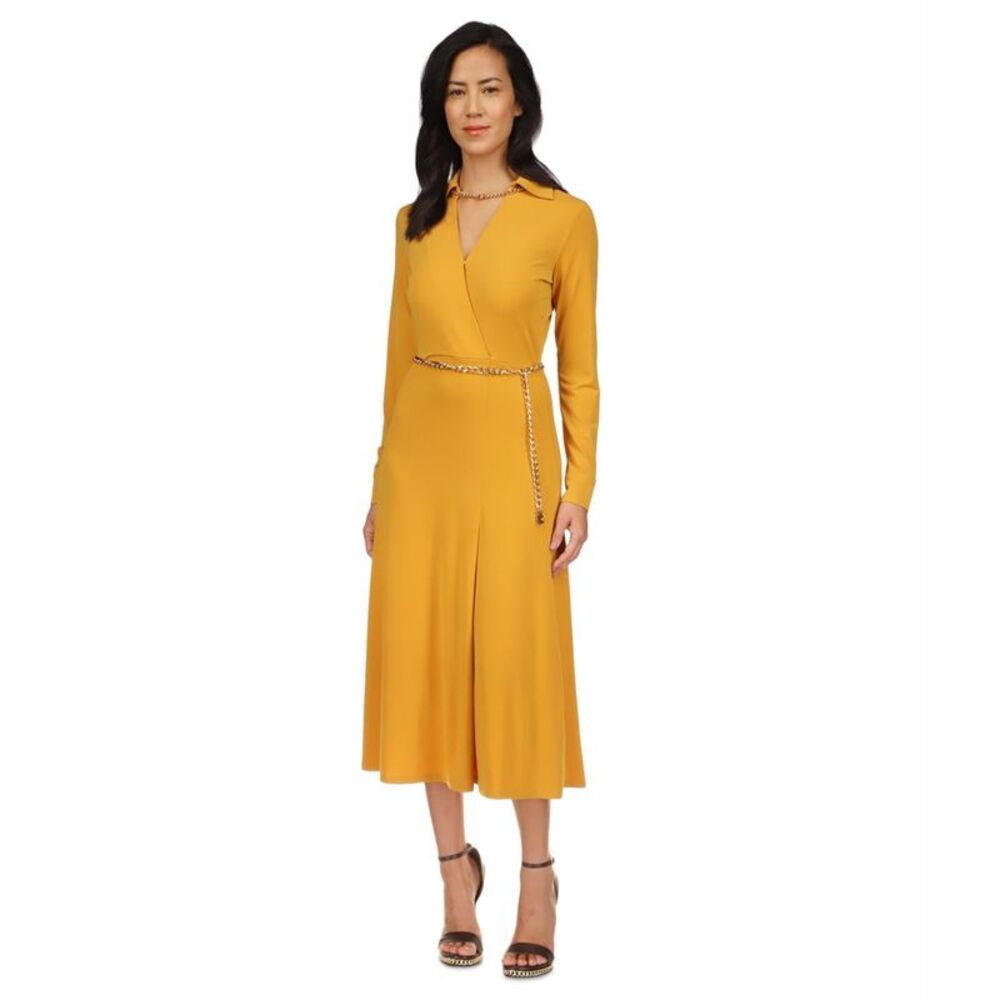 Michael Kors Womens Chain Neck Surplice Dress, Yellow, M, MP
